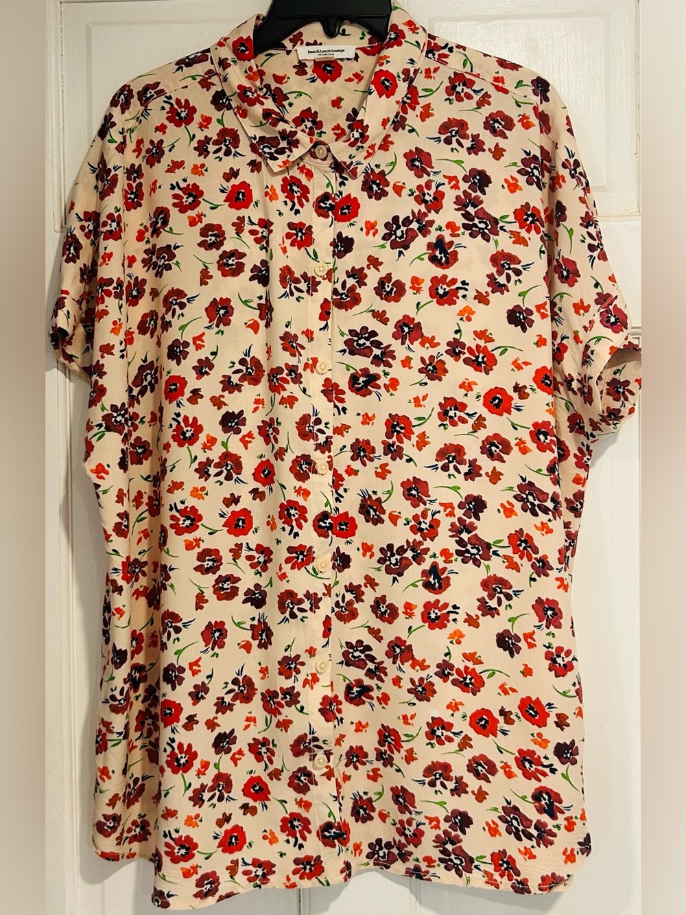 BeachLunchLounge Collection Floral Short Sleeve Button-Up Blouse – XL